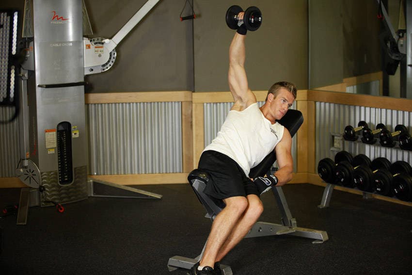 Lying incline lateral raise: end position