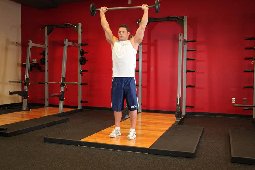Standing overhead press: end position