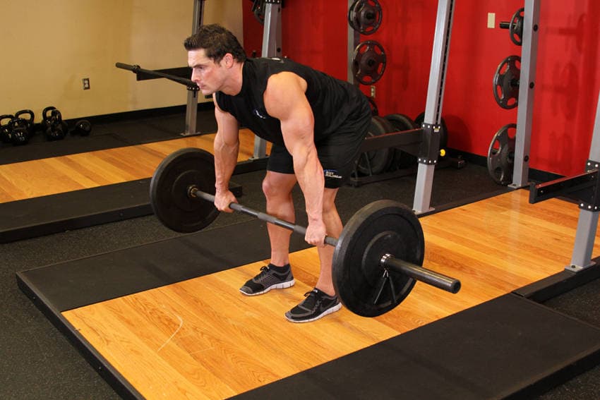 Wide-grip barbell row: start position