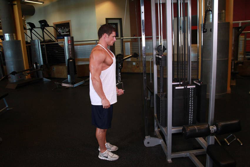 Single-arm cable pushdown: start position